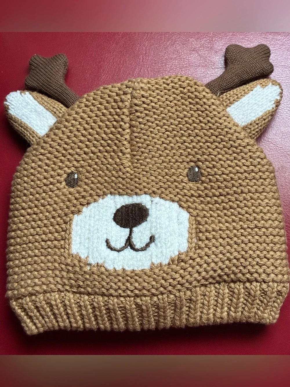 Carter's Brown and White Kids Deer Knit Hat with Antlers
